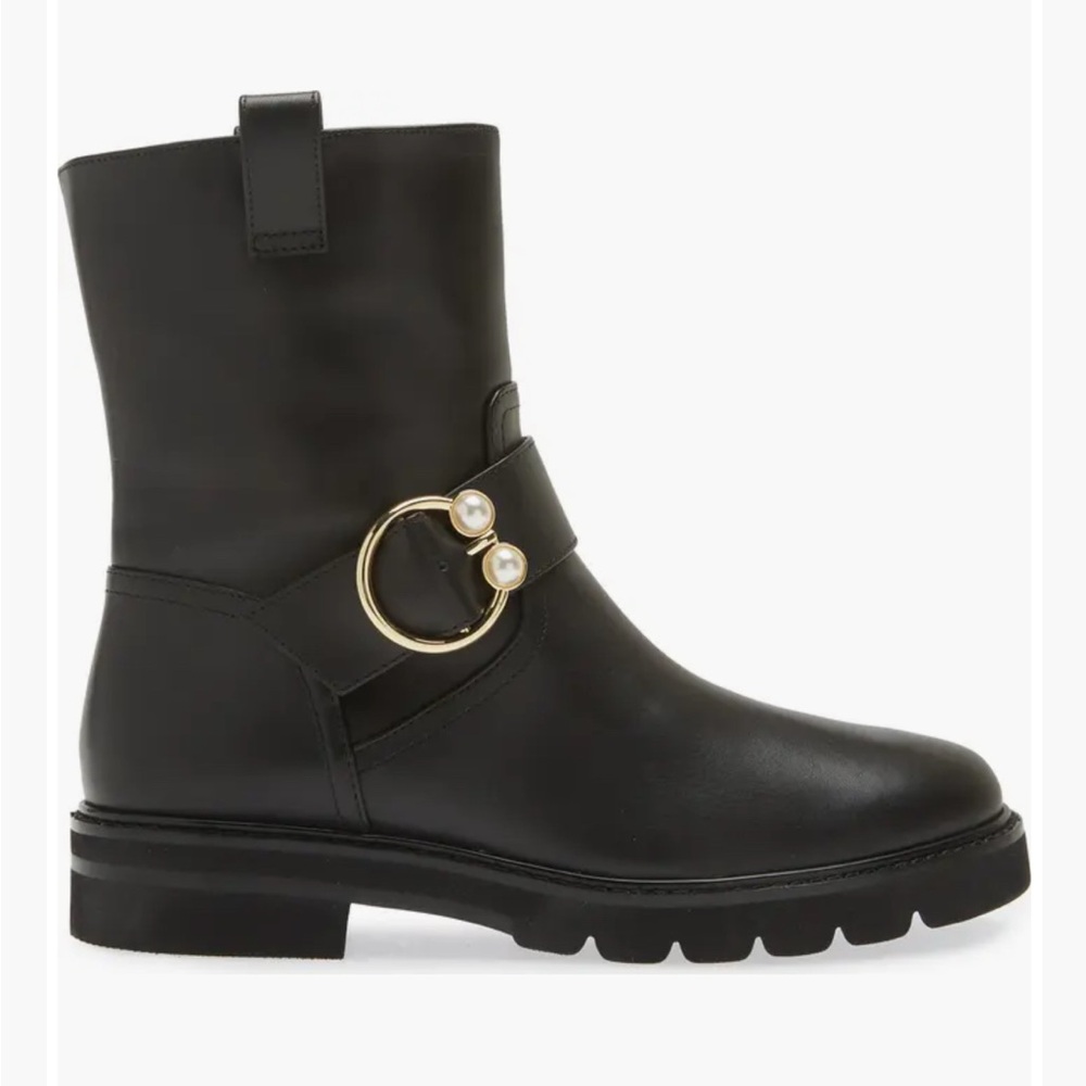 Stuart Weitzman Elegant Black Leather Boots with Gold Accent